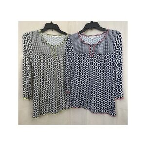 2 Pc. Boden Floral Tops Womens US 4 3/4 Sleeve Keyhole Neck Office Party Boho